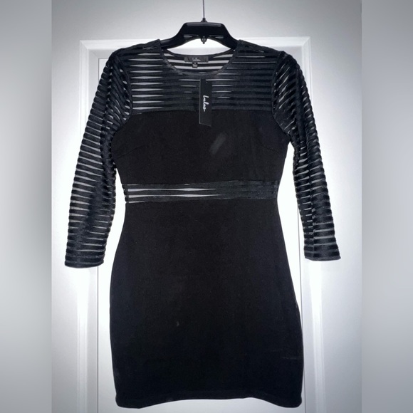 Lulu’s Perfect Mesh Black Bodycon Dress SIZE S - Picture 1 of 3